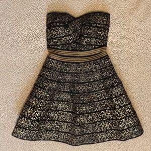 Black and gold strapless mini dress